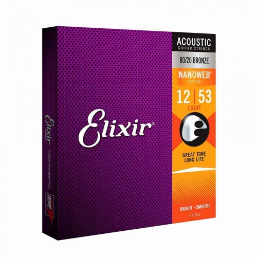 Elixir 11052 Acoustic 80/20 Bronze Nanoweb Light 12-53