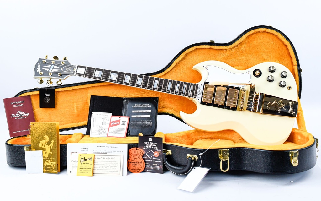 Gibson 1963 Les Paul SG Custom Reissue 3 Pickup Maestro VOS Classic White #405793.jpg