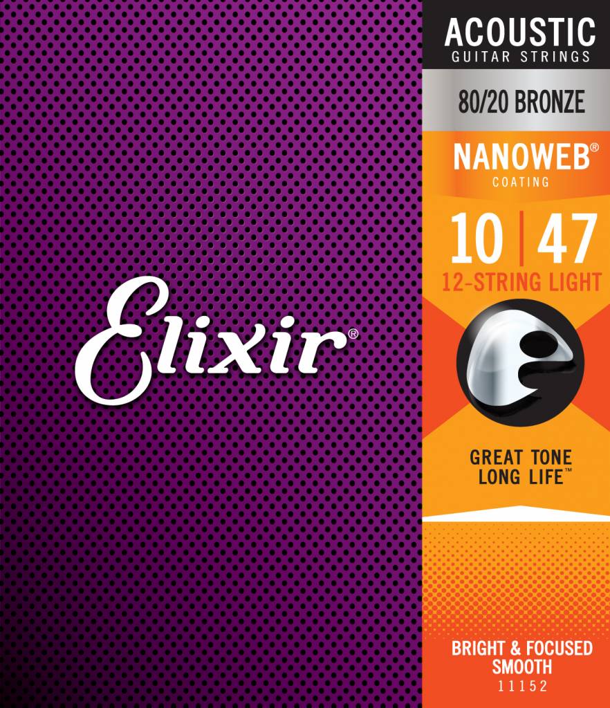 Elixir 11152 80/20 Bronze Nanoweb 12-String Light