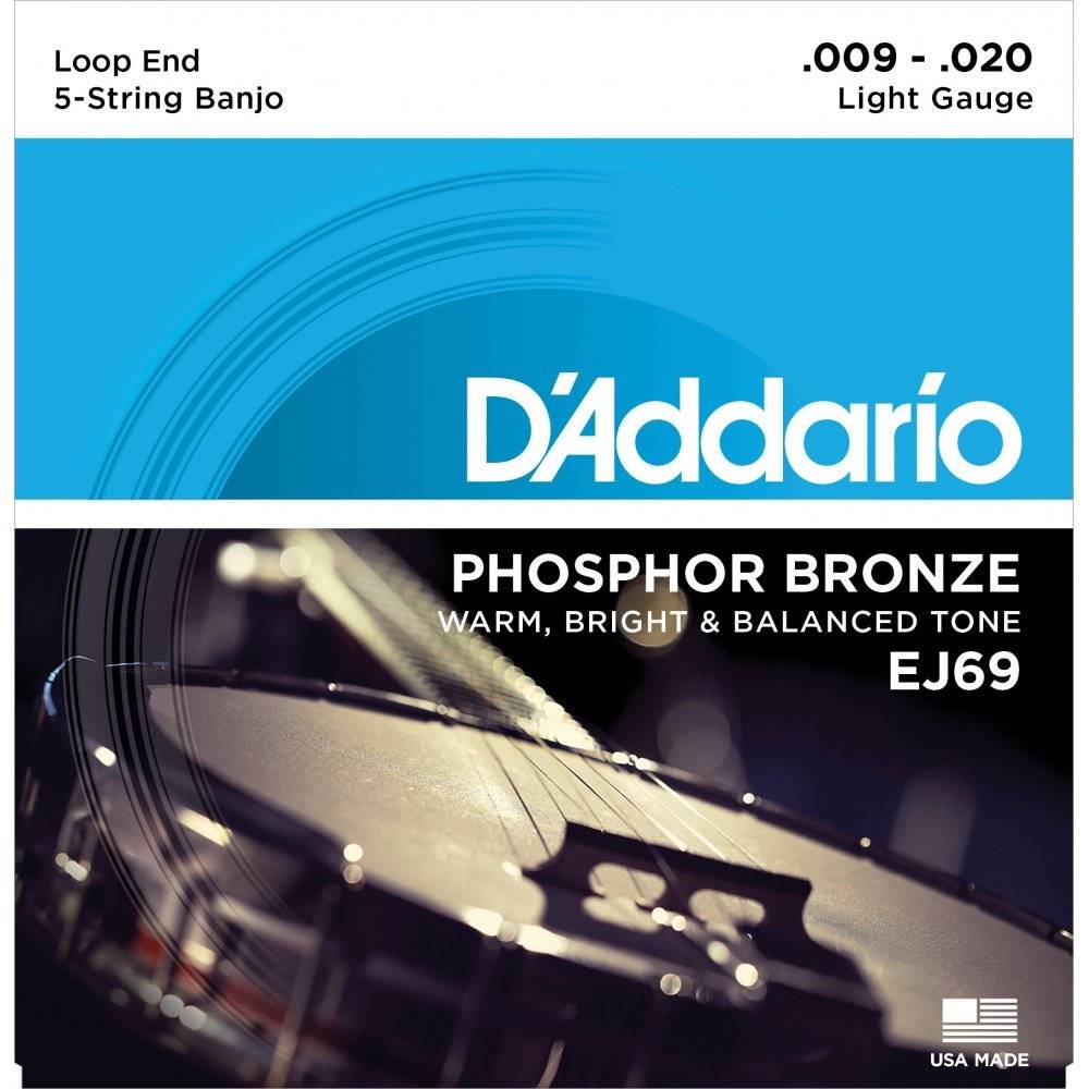 D'Addario EJ69 5 String Banjo Phosphor Bronze Light Ball-End