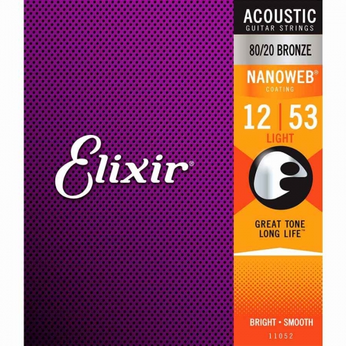 Elixir 11052 Acoustic 80/20 Bronze Nanoweb Light 12-53