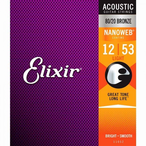 Elixir 11052 Acoustic 80/20 Bronze Nanoweb Light 12-53