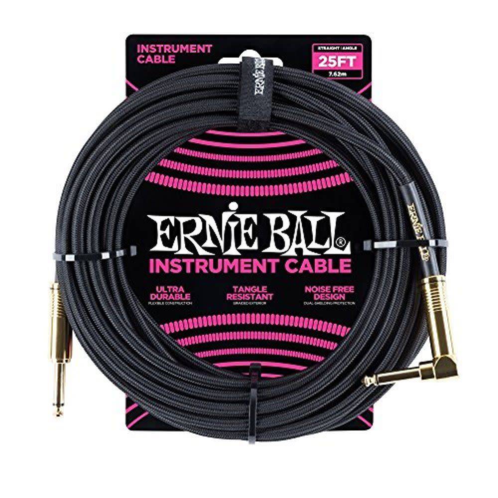 Ernie Ball 6058 Braided Instrument Cable Black Straight-Angled 7.62m
