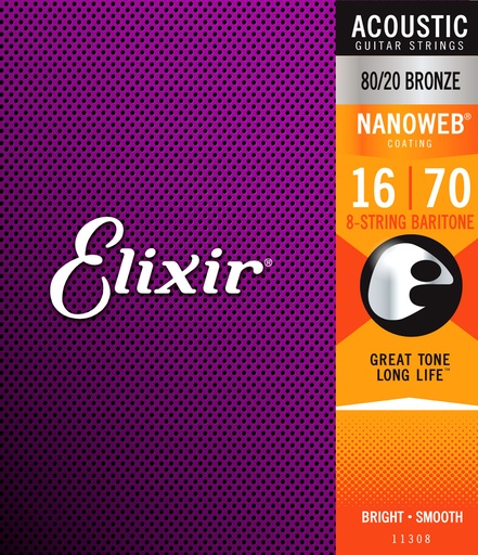[11308] Elixir 11308 8-String Bari­tone 80/20 Bronze 016-070