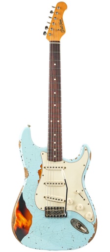 Del Tone 60s S Style Daphne Blue Over Sunburst Heavy Aged