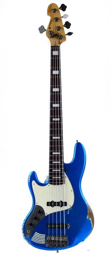 [CANT4-TT:S-MDK-5S-35-HCA3-LPB-ALD-NOT-RWF-F-WB-NOM-ACRH-CLT-PS-WP-X-LH] Sandberg California MarloweDK 5 String Lake Placid Blue Special Marlowe Aged Lefty