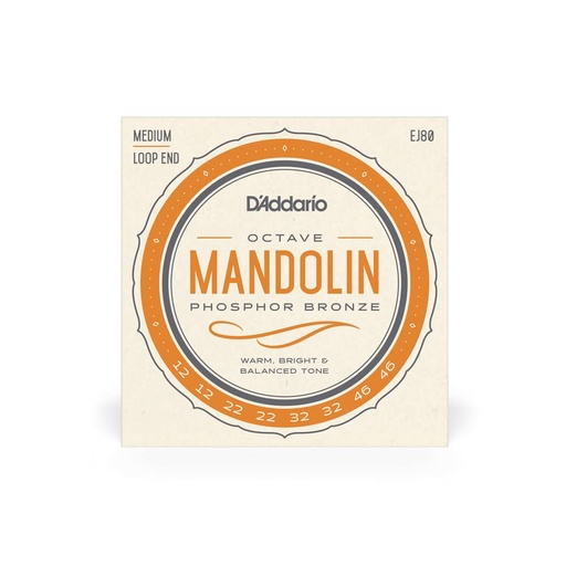 [EJ80] D'Addario EJ80 Phosphor Bronze Octave Mandolin Strings, Medium, 12-46