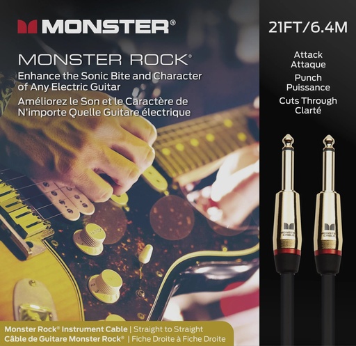 [600542-00] Monster Cable Rock 21ft Straight-Straight 6.4m Instrument Cable