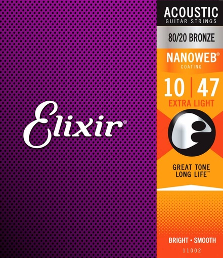 [11002] Elixir 11002 Acoustic 80/20 Bronze Nanoweb 10-47 Extra Light